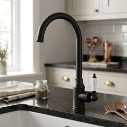 black-kitchen-faucet-with-white-handle-nostalgic